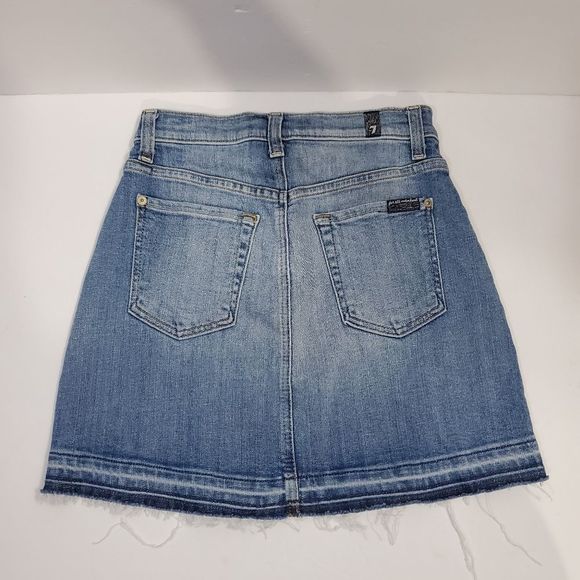 7 for all Mankind denim stretchy  form fitting blue jean mini skirt size 24 - Picture 3 of 9